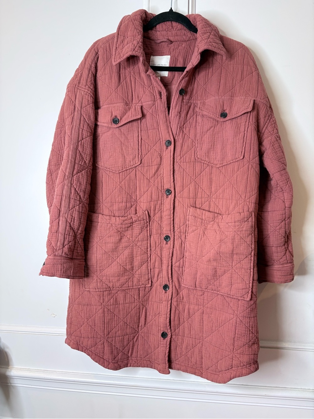 Avec Les Filles Quilted Long quilted farm girl jacket in Dusty Rose